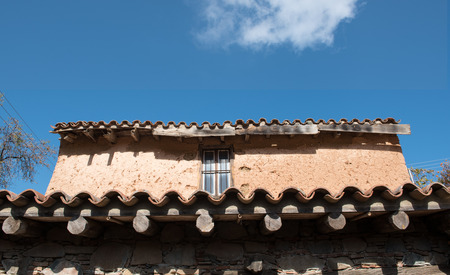 Traditional clay house room exterior at the village of Fikardou in Cyprusの写真素材