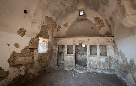 Interior of an abandoned and deserted Christian orthodox church at the village of Akanthou in Northen Cyprusの写真素材