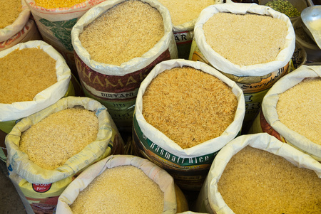 New Delhi, India - March 13 2017: Traditional Indian yellow aromatic spices and yellow rice from  a food market in New Delhi Indiaのeditorial素材