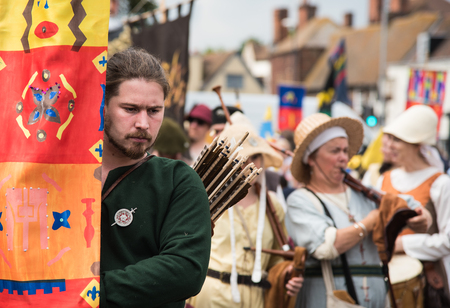 Canterbury, Kent, United Kingdom - 8 July 2017: People parading at the yearlyhistorical  medieval parade at the city of Canterbury in Kent, United Kingdom.のeditorial素材