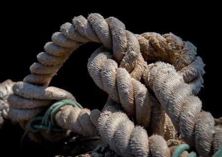 Twisted ship mooring strong rope for securing fishing boatsの写真素材