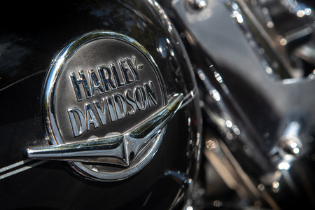 Nicosia, Cyprus- September 30 2018: The sign and logo signature of the famous Harley Davidson brand...
