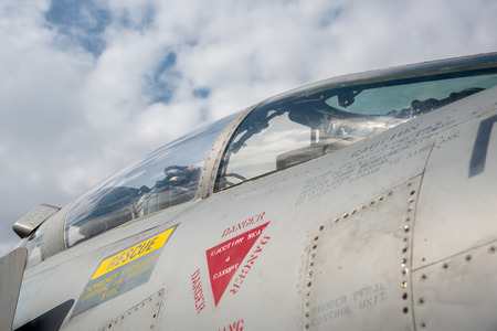Athens Greece, September 21 2019: Details of a Greek mirage  fighter plane landed on the military...