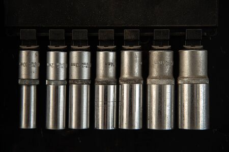 Details of a Group of metal Spanner heads of various sizes used to provide grip and mechanical...