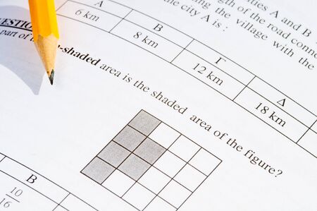 Mathematics problem solving with exam paper questions on a paper and a pencil.Mathematics problem...