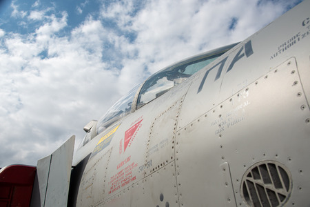 Athens Greece, September 21 2019: Details of a Greek mirage  fighter plane landed on the military airport channel  during the Athens Flying week 2019 at Tanagra airport in Greece.のeditorial素材