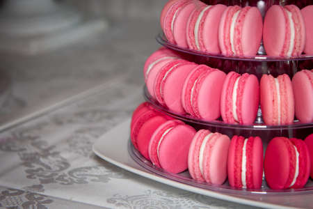 Pink color french delicious macaroons cookies. Shallow dofの写真素材