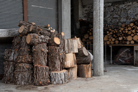 Piles of fire hardwood for a fireplace for heating during wintertime.