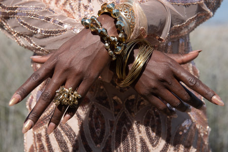 African woman Model hands with accessories. Modeling and fashionの写真素材