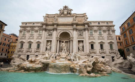 Fontana di Trevi, Baroque fountain and sculptures landmark. Rome Italy, Europe.のeditorial素材