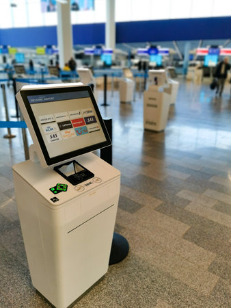 self service check in machine for boarding passe of airlines in an international airport