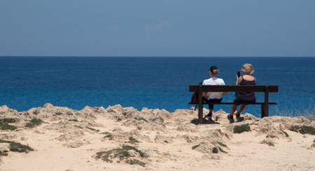 Unrecognized women enjoying the sea at vacations. Summertime  holidays. Protaras, Cyprusの写真素材