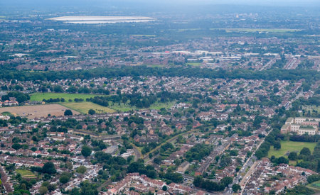 Cityscape of London the capital city of united kingdom from the air. Aerial scenery of london from airplaneの写真素材