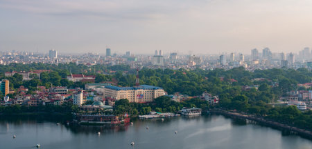Top view of the Skyline Cityscape of Hanoi city in Vietnamの写真素材