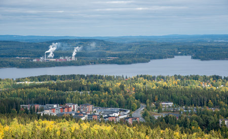 Cityscape of Kuopio in autumn from Puijo tower in Eastern finland.の写真素材