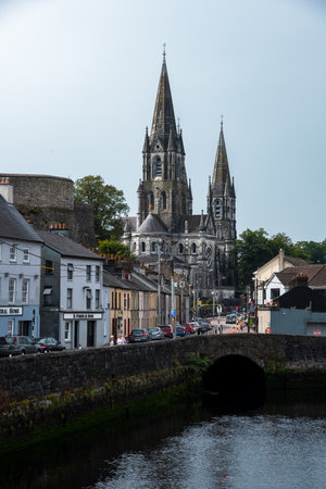 Cork, Ireland, September 4 2021: Urban cityscape of cork city river lee and Fin barre cathedral in Ireland europeの写真素材