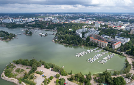 Aerial drone view of Helsinki cityscape capital of Finlandの写真素材