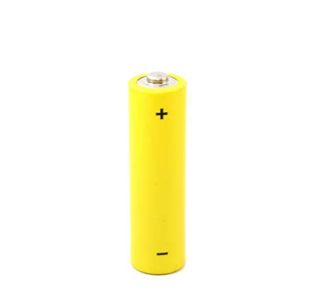 Yellow battery isolated on a white backgroundの写真素材