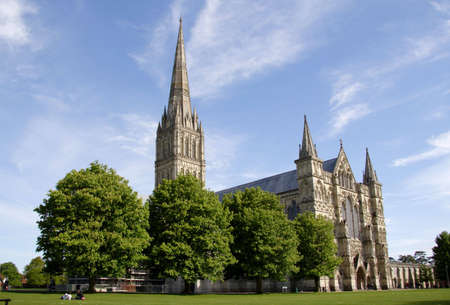 View of Salisbury Cathedral in England の写真素材