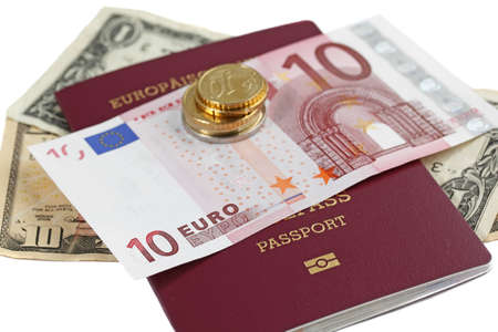 European Union passport and money の写真素材