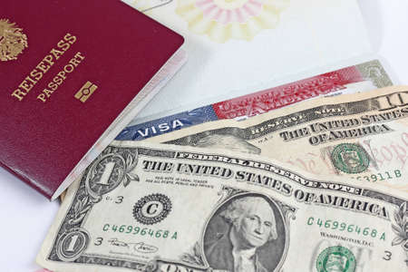 European Union passport, dollars and US visa 