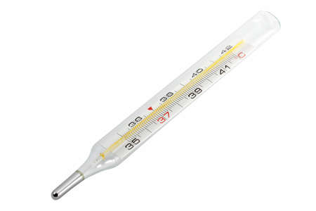 Medical mercury thermometer on white background 