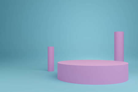blue and pink cylinder podium with 3d render can use to show your product