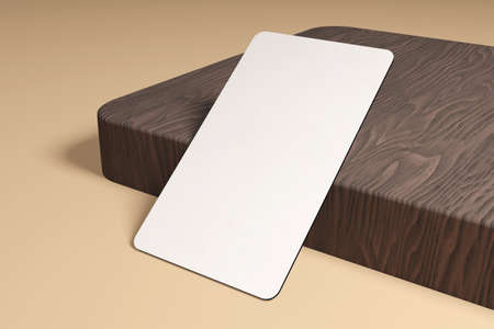3D rendering of a business card that rests on brown wood. it can be used to identify you, your...