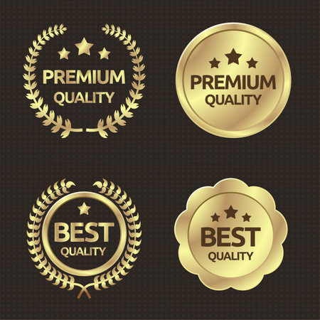 Gold seals or badges or labels for premium and best product with vector design.のイラスト素材