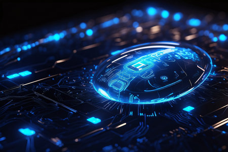 Modern Circuit board illustration, artificial intelligence theme, blue technology illustrationの素材