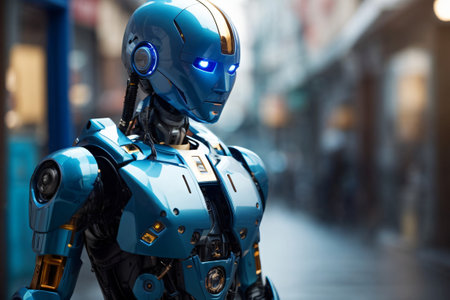 AI Futuristic robot, modern blue technology robot, assistant robot artificial intelligenceの素材