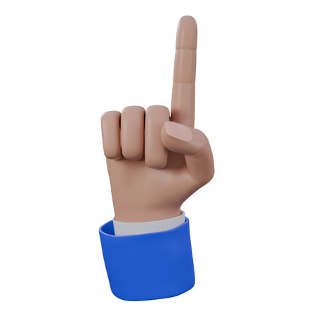 Number one hand gesture, pointing gesture, 1 finger 3D illustration with blue and white suit. It can be used Web and UI design.の写真素材