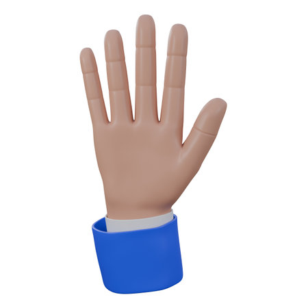 Number five hand gesture, 5 fingers, high five 3D illustration with blue and white suit. It can be used Web and UI design.の写真素材