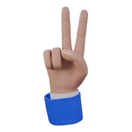 Number two hand gesture, double, 2 fingers 3D illustration with blue and white suit. It can be used Web and UI design.の写真素材