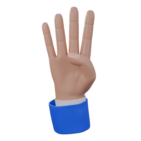 Number four hand gesture, 4 fingers 3D illustration with blue and white suit. It can be used Web and UI design.の写真素材