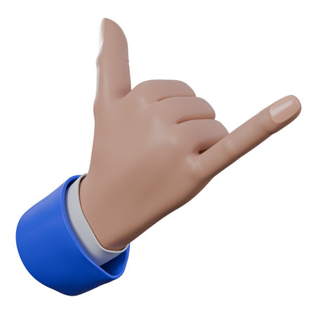 3D illustration of Shaka hand gesture or shaka sign with blue and white suit, symbolizing hang loose, positive or good vibes and calling.の写真素材