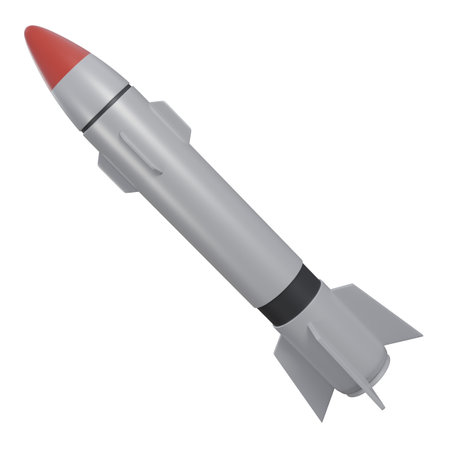 3D illustration of ballistic missile with white and red color, military missile, Tactical Ballistic Missile 3D Illustration Designed for Strategic Military Useの写真素材