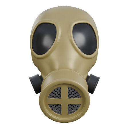 3d illustration of gas mask with brown and black, gask mask with glassesの写真素材