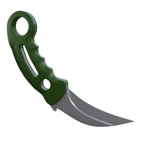 3d illustration of karambit, or traditional knife with a green and silver color, knife for close combatの写真素材