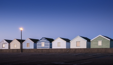 Beach Huts at Night at Southwold, Suffolk, UK.のeditorial素材