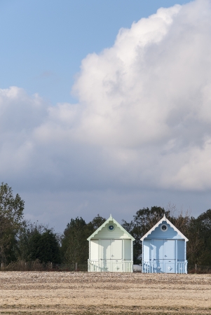 Two New Beach Huts at West Mersea, Essex, UK.のeditorial素材