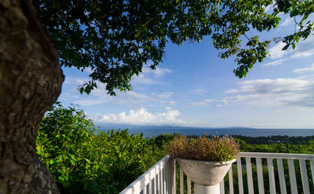 Ocean view from a white porchの写真素材