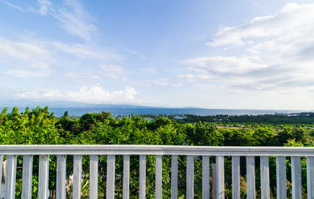 Ocean view from a white porchの写真素材