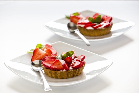 Photograph of a tasty strawberry pie on a plateの写真素材