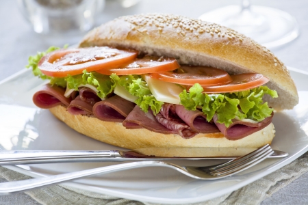   a tasty mortadella and salami sandwichの写真素材