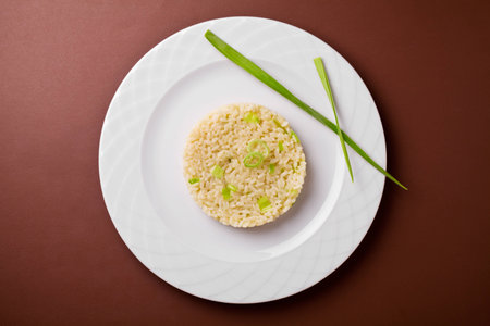 Close up of some risotto with minced leekの写真素材