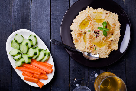 Close up of a plate of hummusの写真素材