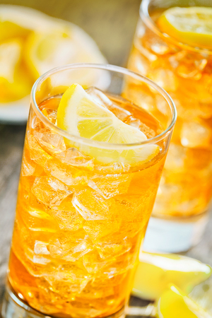 Close up photograph of some freshly made iced teaの写真素材