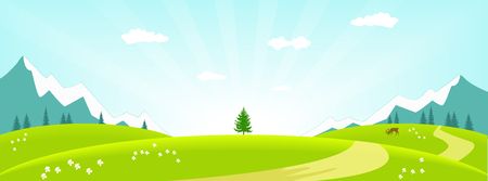 Vector illustration of a spring landscape in the morningのイラスト素材