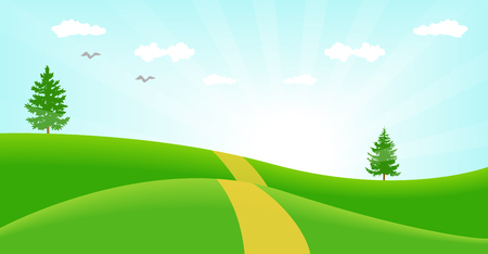 Vector illustration of a spring landscape in the morningのイラスト素材